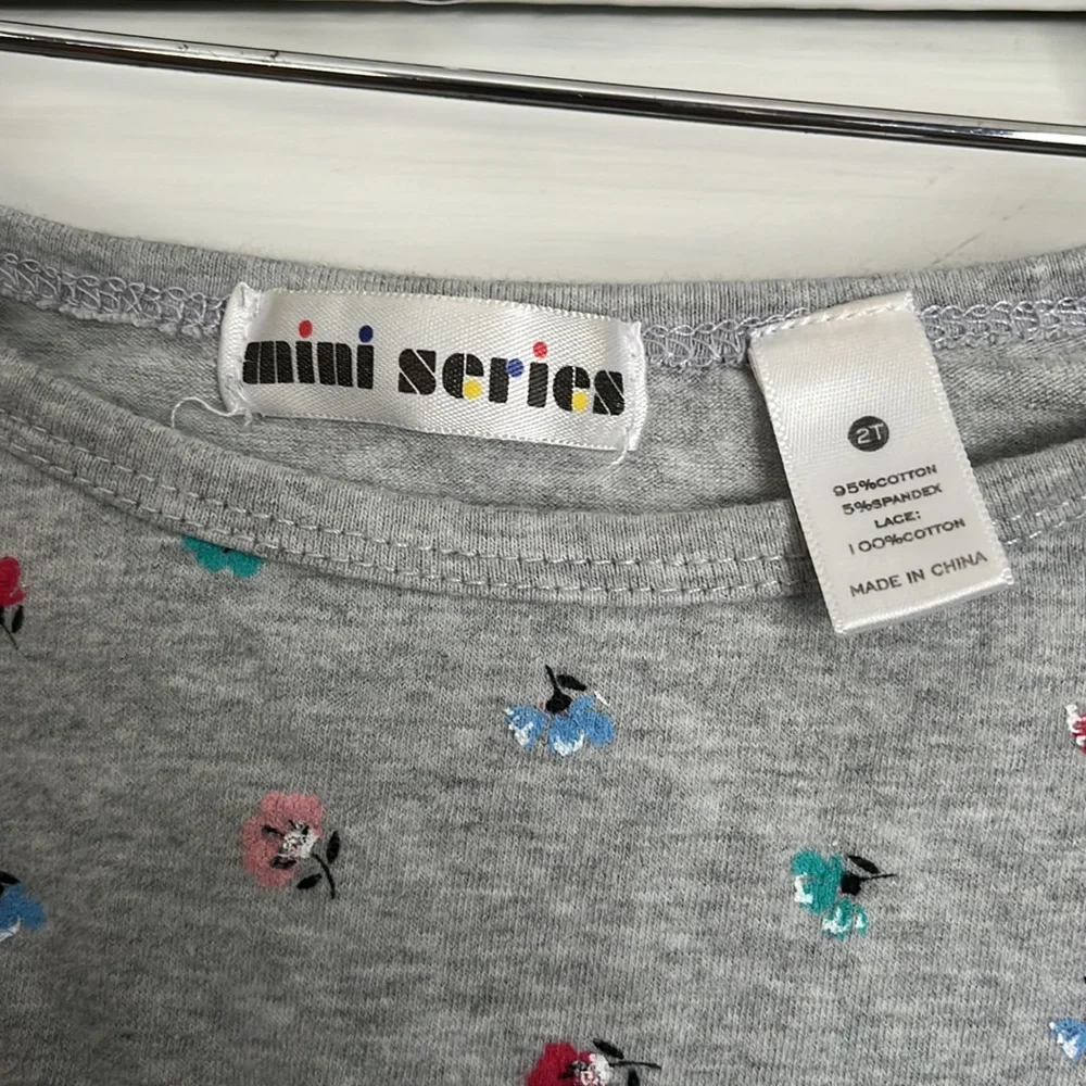 Mini Series Floral Tee Shirt Eyelet Bell Sleeve